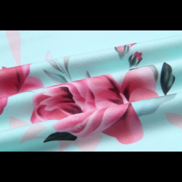 Light Blue Floral Short Sleeve T-Shirt. - Picture 4 of 4